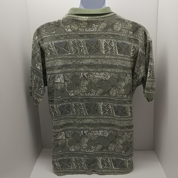 Bugle Boy Co. men's vintage short sleeve polo shirt large greens/cream floral - Picture 4 of 12